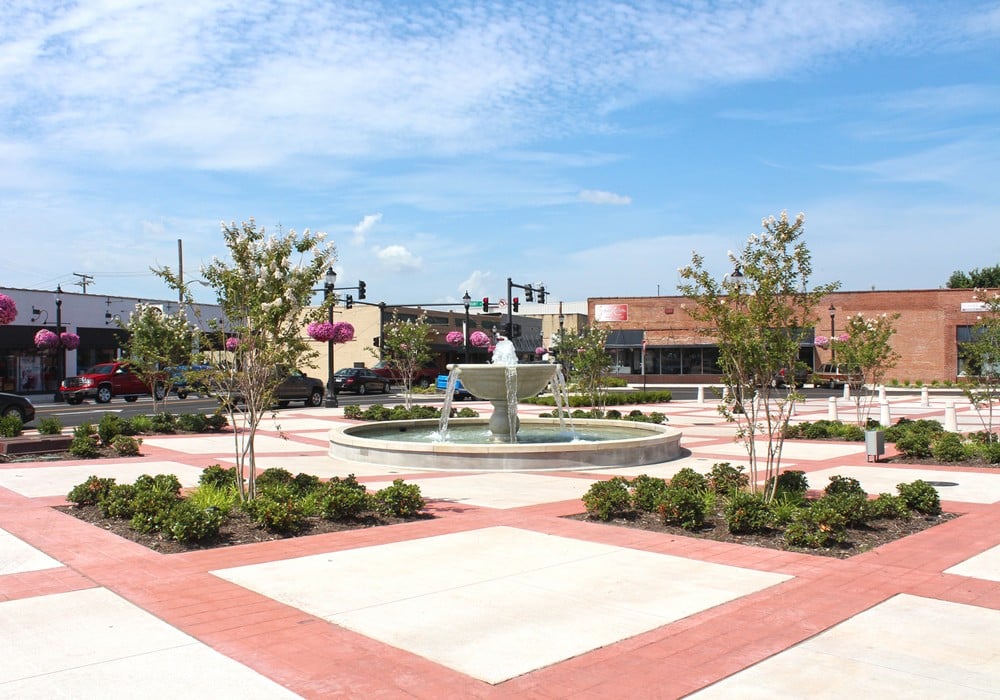 The downtown fountain at Oak Street and Court Street.