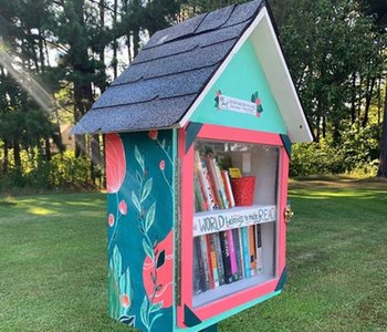 A Little Free Library in someone's yard.